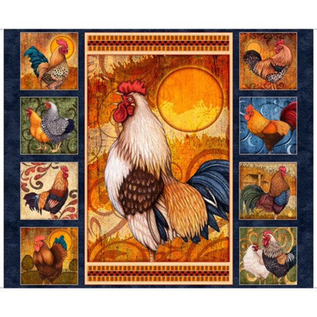 Sunrise Farms Rooster 100% Cotton Fabric Panel by Dan Morris for ...