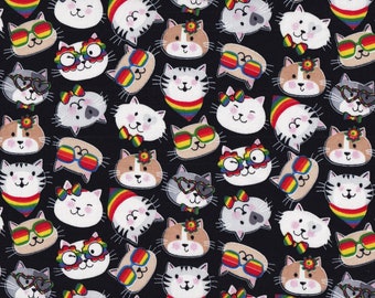 Cool Cats Toss with Sunglasses 100% Cotton Fabric Sold by the Yard