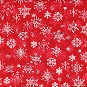 Frohe Weihnachten Schneeflocken auf Rot Baumwoll-Stoff-Rest von Wahl Stoff 13 &quot;x 44&quot; Stück Verkauft durch das Stück .&quot;