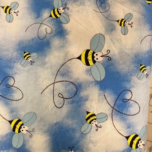 Bee Boppin Bees & Clouds 100% Cotton Fabric / Sold by the Yard / Quilting Treasures