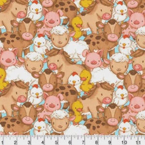 Farm Babies Packed on Blue 100% Cotton Fabric from Fabric Traditions Sold by the Yard