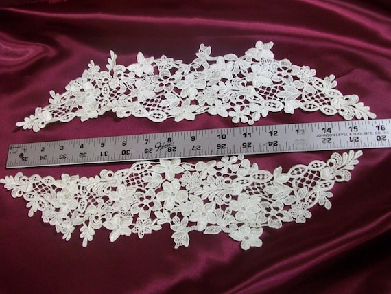 Beautiful Venise Lace Very Large Applique Pair in Ivory, Pink, Hunter Green & Lavender Sold by the Pair