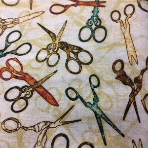 Tossed Scissors Fabric 100% Cotton &quot;Seamless&quot; by Dan Morris for Quilting Treasures Sold by the Yard