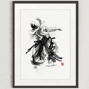 Aikido Wall Decor, Irimi Nage, Martial Arts, Aikido Home Decor, Bushido Wall Decor, Ink, Father&#39;s Day Gift Idea, Sumi-e Wall Decor