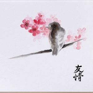 Poster di uccelli, calligrafia d'amore, fiore di ciliegio, poster di passero, stampa di passero, decorazione da parete di passero, poster artistico di passero