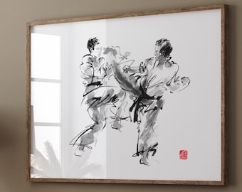 Karate Painting, Martial Arts, Warrior Poster, Japanese Warrior, Calligraphy Art, Modern Artwork, Bushido, Kyokushin  Abstract Art