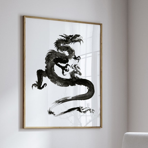 Poster Drachen, Sumi-e, Zen Kunst, Drachenmalerei, Chinesische Drachenmalerei, Japanischer Drache, Chinesische Drachenkunst, Drache