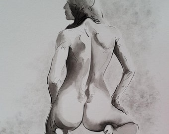 Delicate Woman, Sensual Nude, Female Figure, Elegant Ink Art, Female Form Wall Art, Minimalist Body Sketch, Perfect Holiday Gift 2024