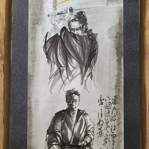 Samurai original painting, samurai zen calligraphy, calligraphy zen, samurai sword sumi-e, samurai