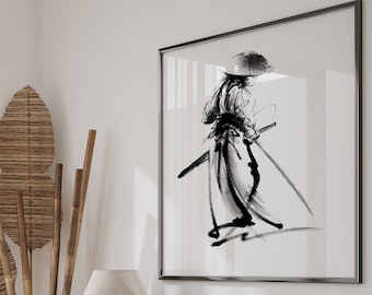 Samurai Poster, Sumi-e, Katana, Japanese Print, Bushido Code Poster, Ronin Poster, Samurai Sword Art, Samurai Wall Decor