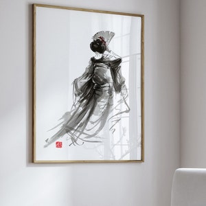 Geisha Painting, Geisha Art, Geisha Large Poster, Asian Abstract Art, Sumi-e Painting, Geisha Abstract Art, Geisha Artwork Gift Idea image 2