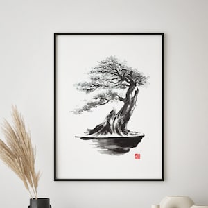 Bonsai Art, Bonsai Poster, Bonsai Print, Bonsai Wall Art, Bonsai Tree, Sumi-e, Bonsai Home Decor