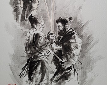 Samurai painting, Samurai Poster, Samurai Original Painting, Japanese Warrior, Samurai Katana, Mens Gift, Samurai Home Decor