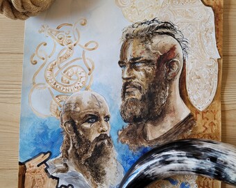 Ragnar and Floki Watercolor Painting: Vikings TV Series Art