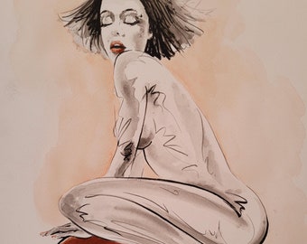 Delicate Woman, Sensual Nude, Female Figure in Pink, Fitness Art, Ink Drawing, Minimalist Wall Art, Elegant Body Sketch, Perfect  Gift 2024