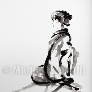 Zazen, Meditation, Deep Relaxation, Zen Painting, Calligraphy Art, Sumi-e, Japanese Brush Painting, Watercolor Portrait  Father&#39;s Day Gifts