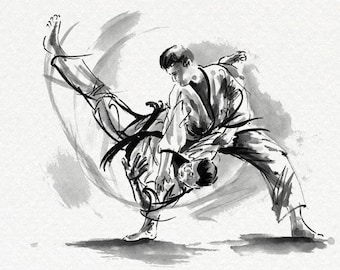 Ju Jitsu Ink Painting: Martial Arts Dojo Decor