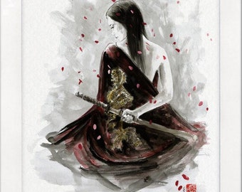 Geisha Ink Drawing: Sumi-e Japanese Portrait Art