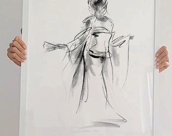 Minimalist Geisha Art Print: Modern Japanese Zen Wall Decor