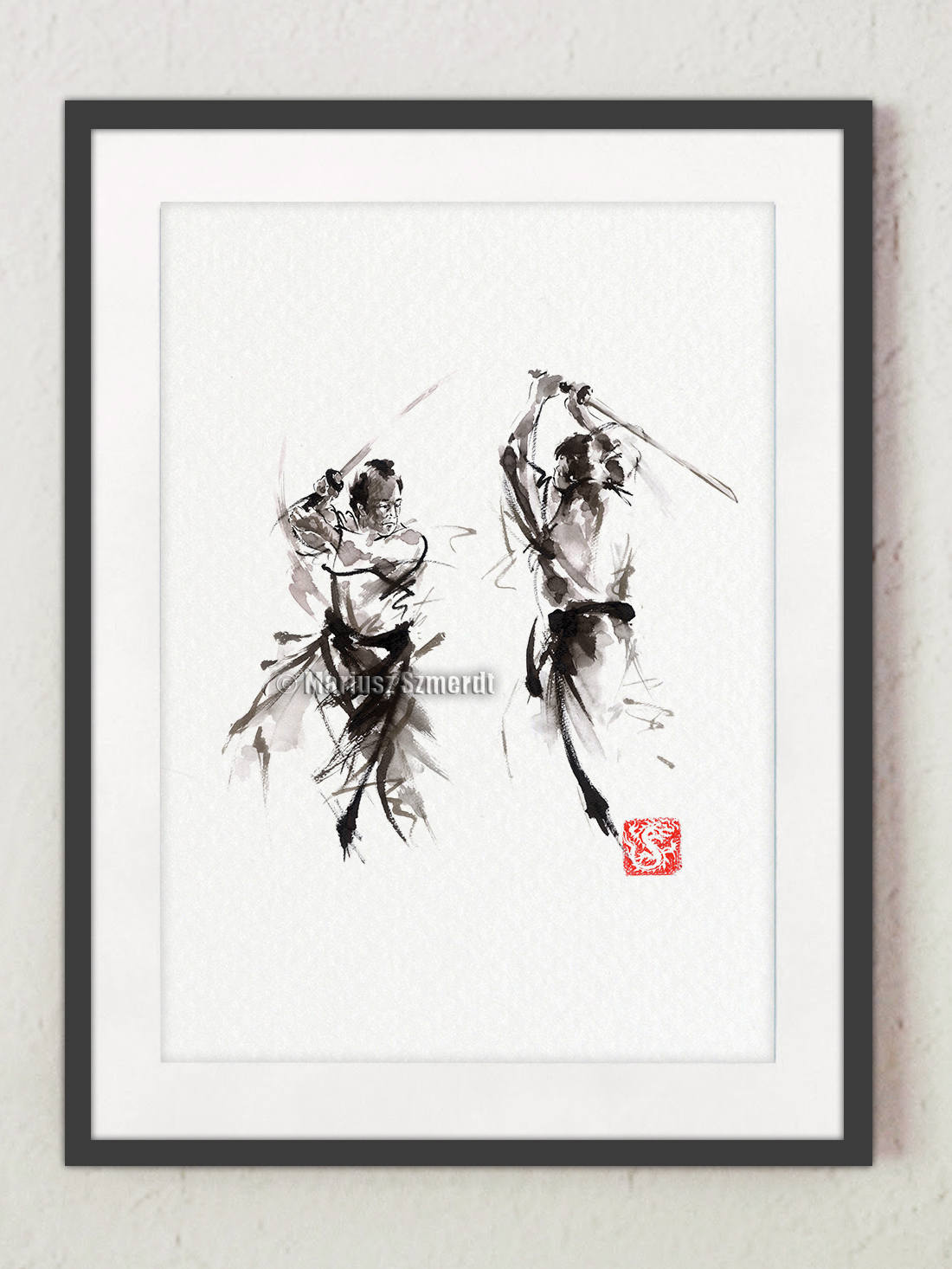 侍の剣戟の水墨画：日本の筆絵アートプリント - Etsy 日本