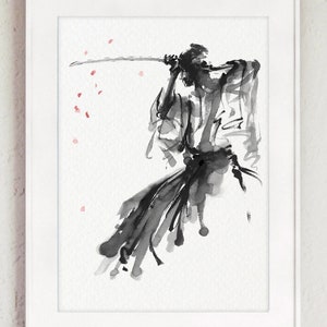 Samurai Painting, Samurai Sword Poster, Samurai Watercolor Painting, Samurai Wall Decor, Samurai Home Decor Father's Day Gift Idea
