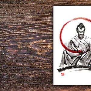 Samurai fine art, samurai painting, black white red giclee art print, japanese ink painting, zen painting, zen art Father's Day Gift Idea image 3