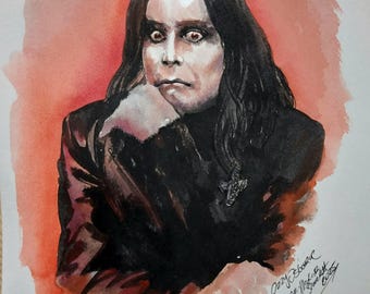 Watercolor Rock Legend Portrait, Dark Art Music Ozzy Osbourne, Hand-Painted Illustration Gift, Black Sabbath