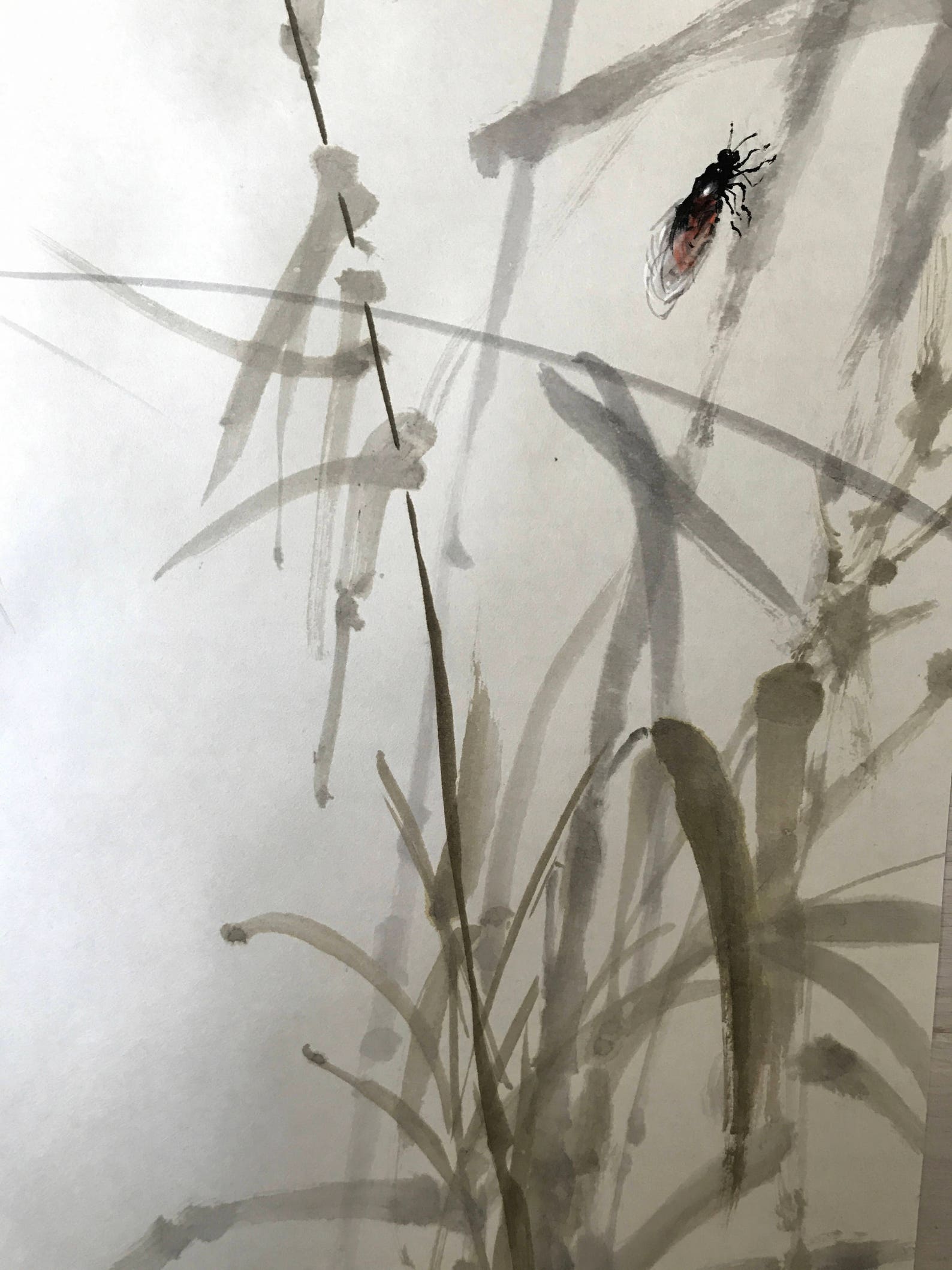 Chinese Ink Painting Grass and Insect Landscape Watercolor Etsy