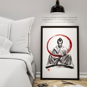 Samurai fine art, samurai painting, black white red giclee art print, japanese ink painting, zen painting, zen art Father's Day Gift Idea image 4