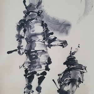 Samurai Original Painting, Samurai Painting, Samurai Sumi-e, Samurai Enso, Japanese Painting, Samurai Warrior, Bushido Artwork