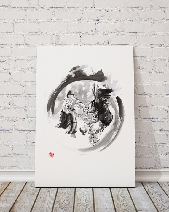 合気道水墨画アートプリント：日本の武道ポスター - Etsy 日本