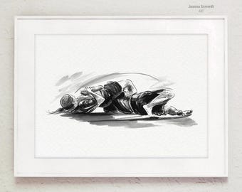 Ju Jitsu Art Print: Ink Painting, Martial Arts Wall Decor