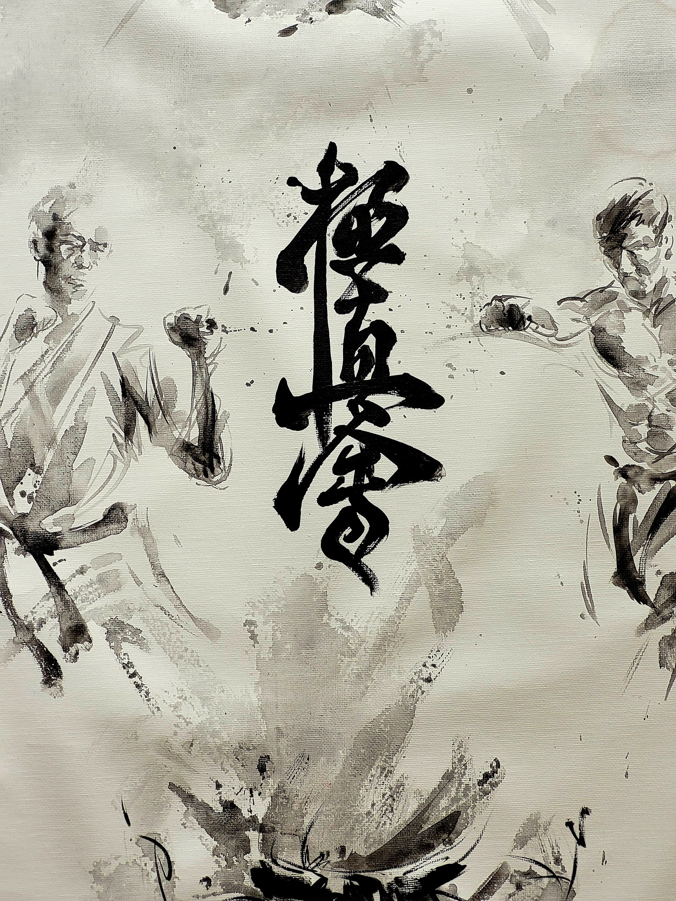 極真空手アクリル画：円相禅、虎の絵（58.32インチ×20.19インチ