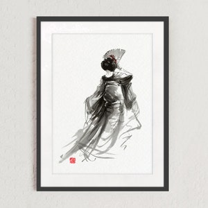 Geisha Painting, Geisha Art, Geisha Large Poster, Asian Abstract Art, Sumi-e Painting, Geisha Abstract Art, Geisha Artwork Gift Idea image 4