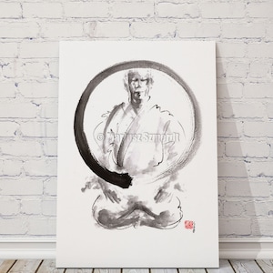 Zen Meditation Art Print, Enso Circle with Meditating Figure, Minimalist Wall Art, Personal Growth Decor, Mindfulness and Zen Symbol Poster