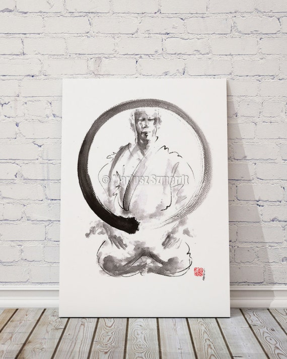 Zen Meditation Art Print, Enso Circle with Meditating Figure, Minimalist Wall Art, Personal Growth Decor, Mindfulness and Zen Symbol Poster