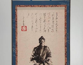 Original Sumi-e Ink Painting | Japanese Zen Samurai Wall Art | Hand Painted Asian Scroll | One of a Kind Original Artwork