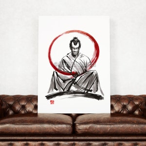 Samurai fine art, samurai painting, black white red giclee art print, japanese ink painting, zen painting, zen art Father's Day Gift Idea image 2