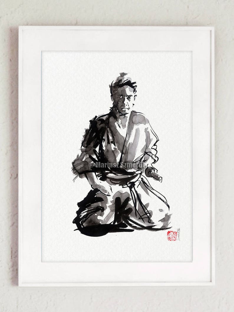 Samurai, Budo, Zen, Japanese Warrior, Bushido, Samurai poster, Watercolor painting, Warrior, Artwork, Modern art, Surreal image 1