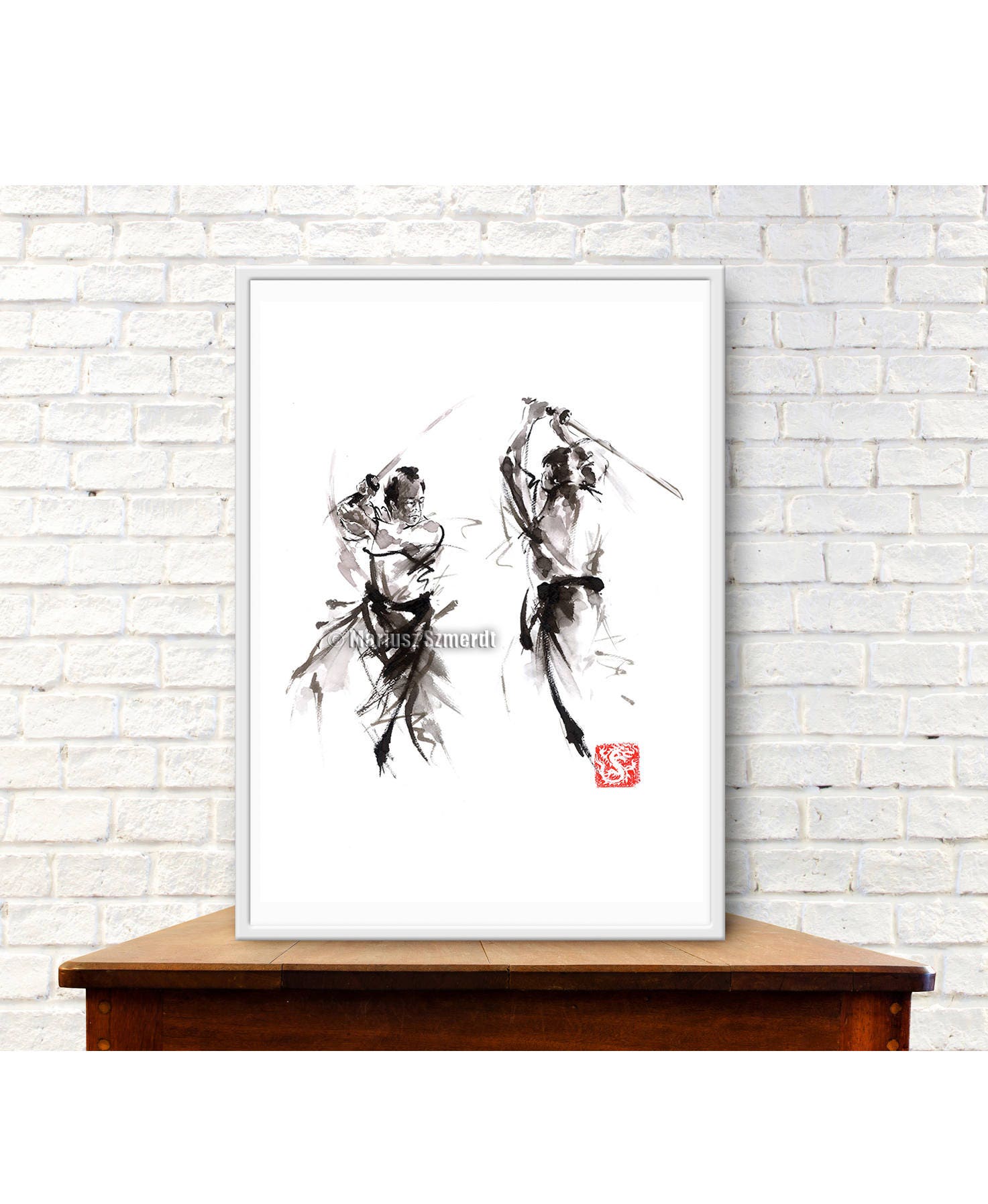 侍の剣戟の水墨画：日本の筆絵アートプリント - Etsy 日本