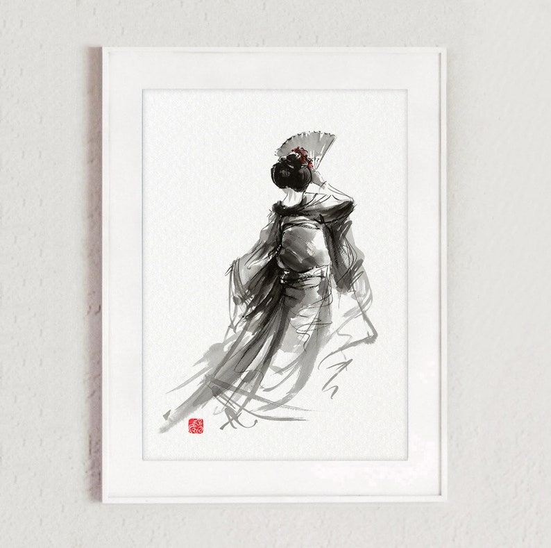 Geisha Painting, Geisha Art, Geisha Large Poster, Asian Abstract Art, Sumi-e Painting, Geisha Abstract Art, Geisha Artwork Gift Idea image 3