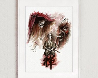 Samurai poster, Ronin art print, Samurai with sword painting, sumi-e art, japanese warrior art print, Father's Day Gift Idea, Samurai Demon