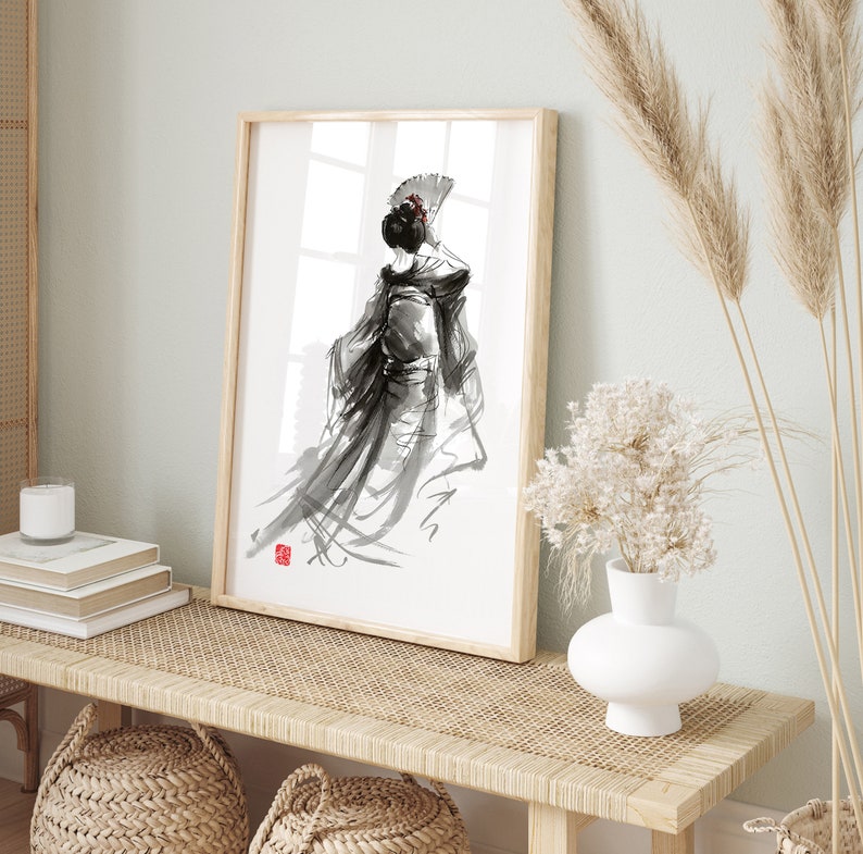 Geisha Painting, Geisha Art, Geisha Large Poster, Asian Abstract Art, Sumi-e Painting, Geisha Abstract Art, Geisha Artwork Gift Idea image 9