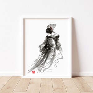 Geisha Painting, Geisha Art, Geisha Large Poster, Asian Abstract Art, Sumi-e Painting, Geisha Abstract Art, Geisha Artwork Gift Idea image 6