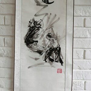 AIKIDO, Original Painting, Handmade Scroll, Sumi-e, Japanese Art, Martial Arts Artwork, Warriors, Samurai, Bushido Father's Day Gift Idea image 2