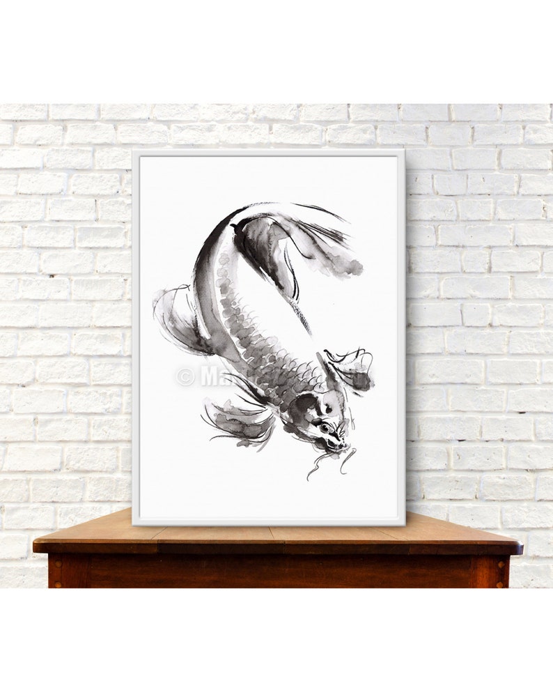 Japanese Koi Fish Painting Sumie Painting Ink Brush Art Etsy