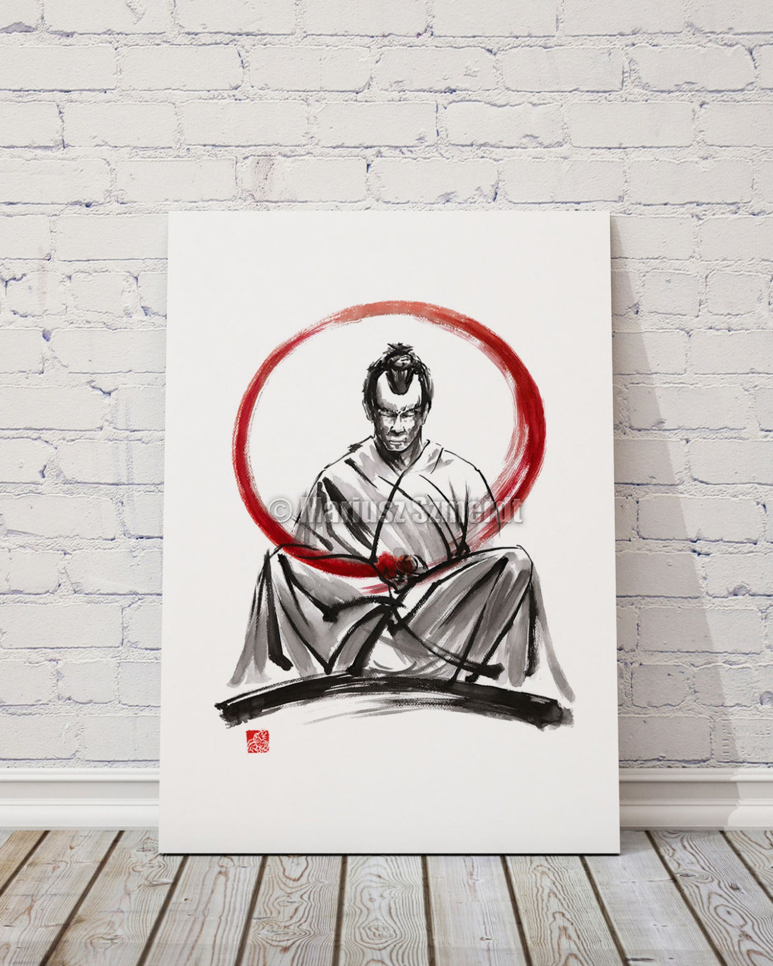 Samurai Fine Art Samurai Painting Black White Red Giclee Art - Etsy