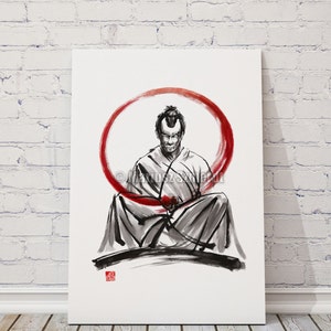 Samurai fine art, samurai painting, black white red giclee art print, japanese ink painting, zen painting, zen art Father's Day Gift Idea image 5