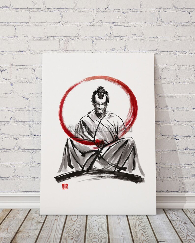 Samurai fine art, samurai painting, black white red giclee art print, japanese ink painting, zen painting, zen art Father's Day Gift Idea image 5