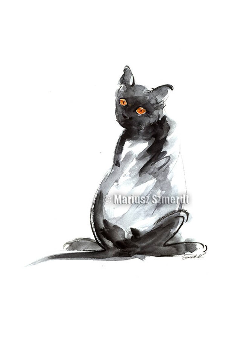 Peinture De Chat Noir Decor De Maison De Chat Noir Decor De Etsy